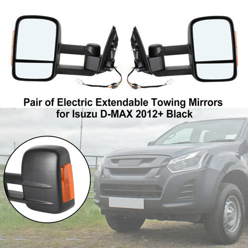 Pair of Electric Extendable Towing Mirrors for Isuzu D-MAX 2012+ Black
