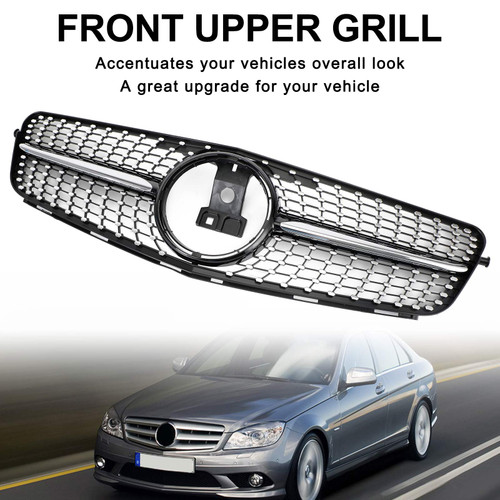 2008-2014 C-Class Benz W204 C300 C350 Diamond Front Bumper Grille Grill  LED Generic