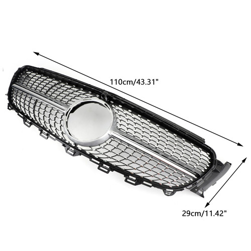 2017-2019 Benz E200 E250 E300 Sedan Diamond Silver Border Front Grille Grill Generic