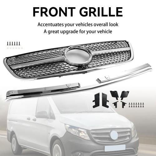 Diamond Front Bumper Grill Grille Fit Mercedes Vito W447 2015-19 GT Stlye Generic