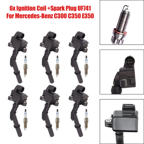 6x Ignition Coil +Spark Plug UF741 For Mercedes-Benz C300 C350