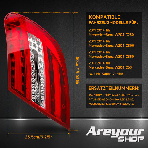 Right Tail Light 2049060604 For Mercedes Benz W204 C250 C300 C350 C63 2011-2014
