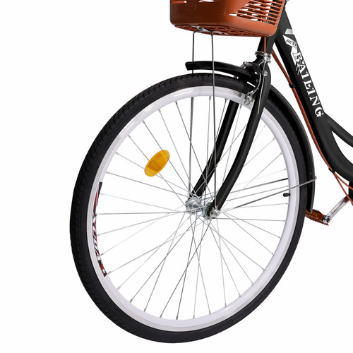 26 inch 7 speed Spoke Wheel Cruiser Bike Women Bicycle Girl's City Bike With basket Rear seat Black