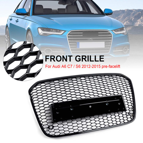 2012-2015 Audi A6 C7/S6 pre-facelift RS6 Style Honeycomb Front Bumper Grille Black Generic