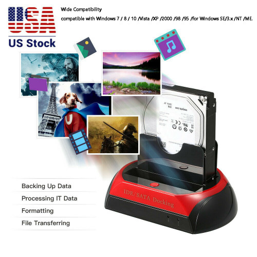 USB 2.0 to IDE/SATA External Hard Drive Docking Station 2 Bay 2.5" 3.5" HDD US