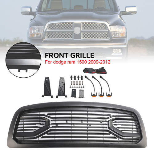 Matte Black Front Bumper Grill Grille Fit Dodge Ram 1500 2009-2012 W/ Led Light