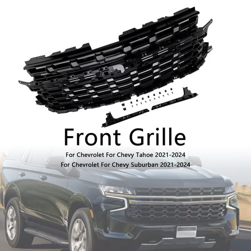 2021-2024 Chevrolet Tahoe Suburban Front Bumper Grille Without Letters Gloss Black Generic