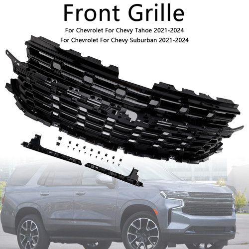 2021-2024 Chevrolet Tahoe Suburban Front Bumper Grille Without Letters Gloss Black Generic