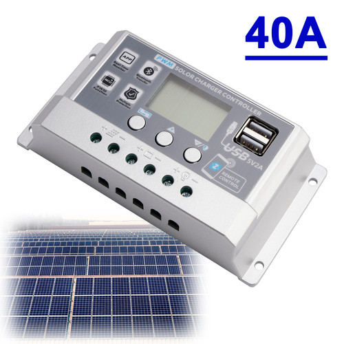 40A PWM Solar Controller Mobile APP Intelligent Control 12V24V Solar Controller Display Current Solar Street Light Controller 0V Start