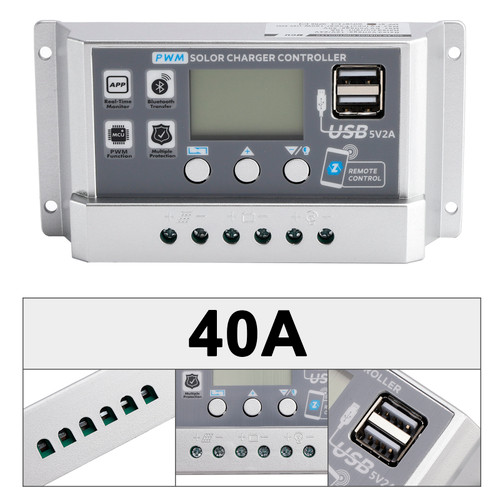 40A PWM Solar Controller Mobile APP Intelligent Control 12V24V Solar Controller Display Current Solar Street Light Controller 0V Start