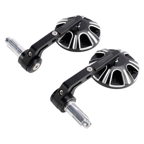 CNC Aluminium Carbon Black 3" Round Bar End Mirror Set 7/8" 1" Universal Fit