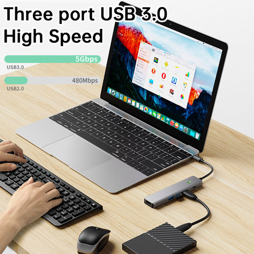 5 in 1 TYPE-C+USB3.0*1+USB2.0*2+HDMI+PD100W Interface Hub Adapter Dock for iPad