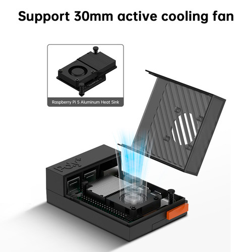 Raspberry Pi 5 POLY5+ Case Argon POLY 5+ Box Compatible with PWM Cooling Fan ABS Material Black