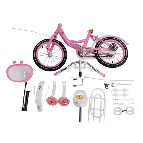 16" Kids Bicycle Girls Toddler Bike with Training Wheels Basket Pink