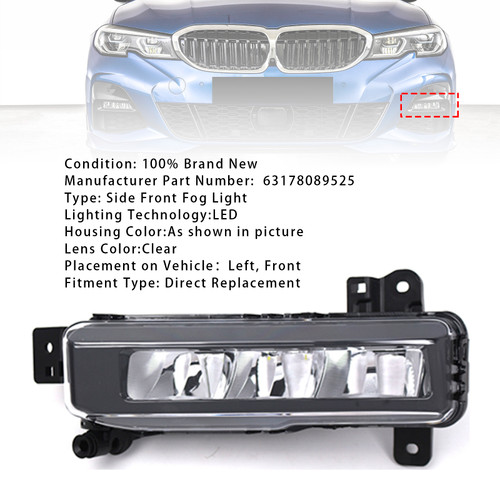 2018-2021 BWM X1 X6 1 Pcs LED Front Left Fog Light 63178089525 Generic