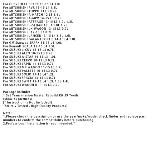 2013-2015 CHEVROLET SPARK Transmission Master Rebuild Kit & Pulley Set W/ Belt JF015E RE0F11A Generic