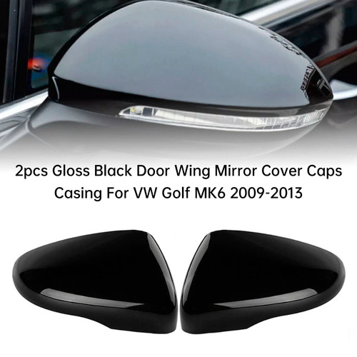 2009-2013 VOLKSWAGEN GOLF MK6 HATCHBACK CONVERTIBLE 2pcs Door Wing Mirror Cover Caps Casing Gloss Black Generic