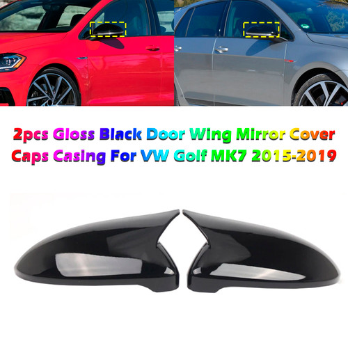 2015-2019 MK7 VW Golf /GTI /Golf R/ E-Golf 2pcs Door Wing Mirror Cover Caps Casing Gloss Black Generic