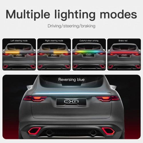 Car Tail Streamer Lamp Carbon Fiber LED Light Rear Wing Spoiler Lip Brake Trunk Multicolour 1.3M