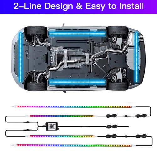 4Pcs LED Chassis Light Modified With Fantasy Ambient Light APP Controller 90cm*2+120cm*2