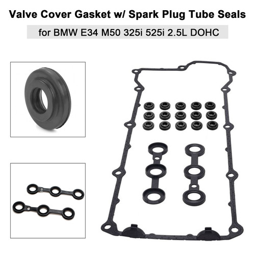 1993 525iT E34 M50B25 2.5L Valve Cover Gasket w/ Spark Plug Tube Seals 11121738701 Generic