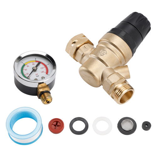 RV Water Pressure Regulator For RV Camper. Brass Lead-Free Adjustable Camper Water Pressure Regulator with 0-160 PSI Gauge Reducer Valve W Filter