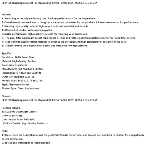 ECX1105 Diaphragm Gasket For Hayward DE Filters Perflex EC65, EC65A, EC75, EC75A
