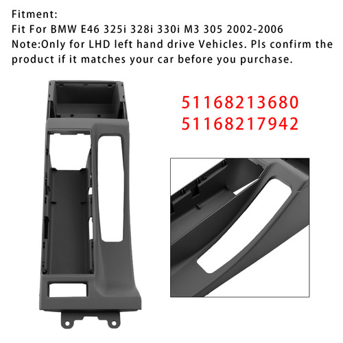 2002-2006 BMW E46 325i 328i 330i M3 305 Centre Console Armrest Trim Base Black Generic