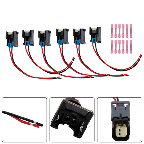 6PCS Fuel Injector Connector Pigtail Plug Wiring Harness Fit Ford Fit Chevy