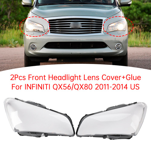 2011-2014 INFINITI QX56/QX80 2Pcs Front Headlight Lens Cover+Glue Clear Generic