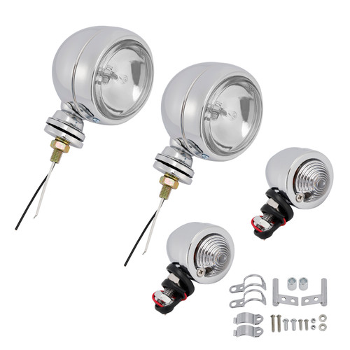 Motorcycle Beam Headlight Fog Lamp Custom Chrome #D19 For Racer Bobber Chopper