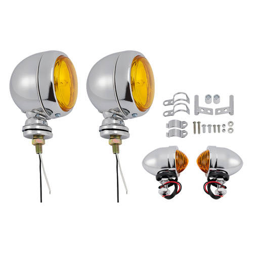 Motorcycle Beam Headlight Fog Lamp Custom Chrome #D20 For Racer Bobber Chopper