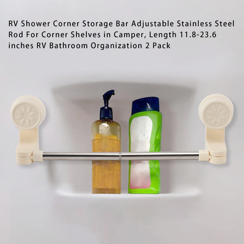 RV Shower Corner Storage Bar  Adjustable Stainless Steel Rod For Corner Shelves in Camper, Length 11.8-23.6 inches RV Bathroom Organization 2 Pack