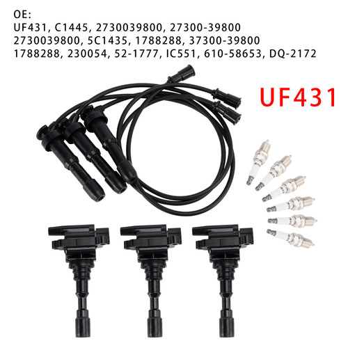2003-2006 Kia Sorento 3.5L V6 3xIgnition Coil & 6x Spark Plug & 3x Wireset UF431 Generic