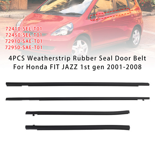 2001-2008 Honda FIT JAZZ 1st gen 4PCS Weatherstrip Rubber Seal Door Belt 72410-SEL-T01 Generic