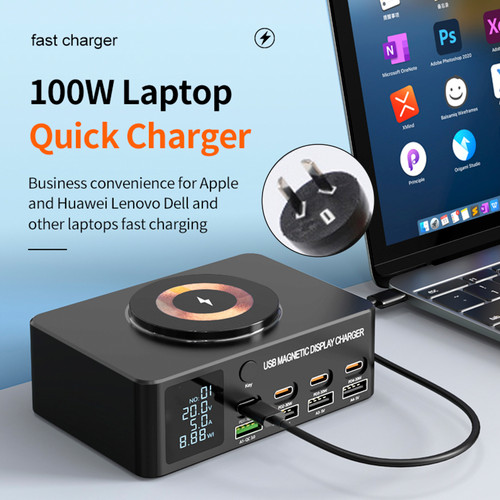 140W Fast Charging Charger Intelligent Digital Display PD100W Mobile Phone Notebook Magnetic Wireless Charging Multi-Port USB Charger AU Plug