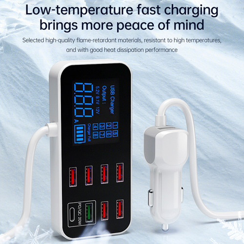 Car Charger USB Charger PD5V1A QC3.0 Display  Small Car 8 Port Car Charger Car cigarette lighter