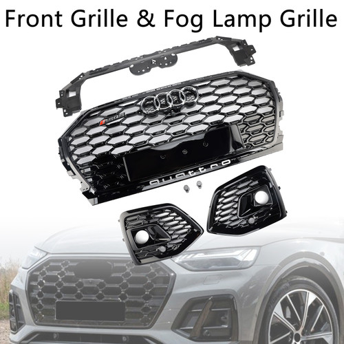 2021-2025 Audi Q5 SQ5 S-Line Grill & Fog Light Cover Gloss Black Generic