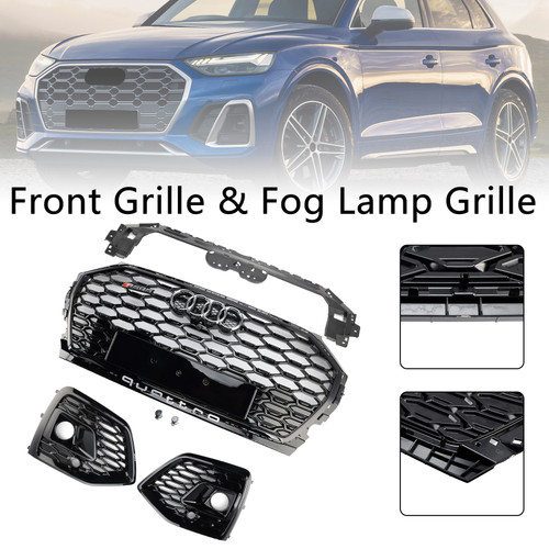 2021-2025 Audi Q5 SQ5 S-Line Grill & Fog Light Cover Gloss Black Generic