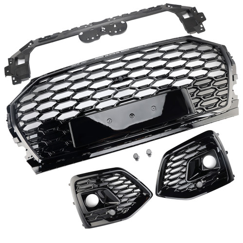 2021-2025 Audi Q5 SQ5 S-Line Grill & Fog Light Cover Gloss Black Generic