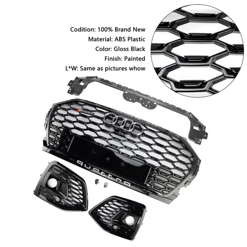 2021-2025 Audi Q5 SQ5 S-Line Grill & Fog Light Cover Gloss Black Generic