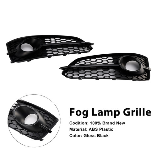 2015-2017 Audi A8 S8 2PCS Black Front Fog Grille Gloss Black Generic