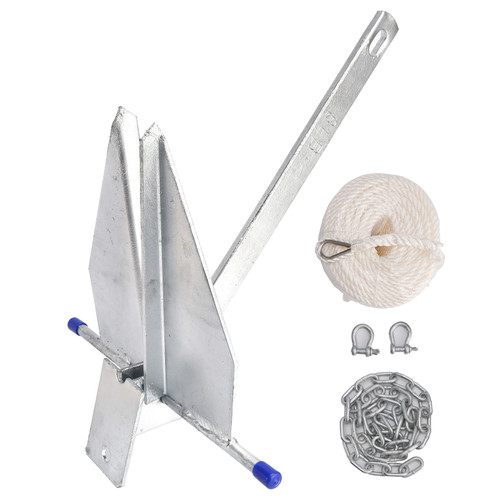 8 Lbs Steel Slide Anchor Hot-Dipped Anchor Kit Chain&Rope Set Silver For Boat