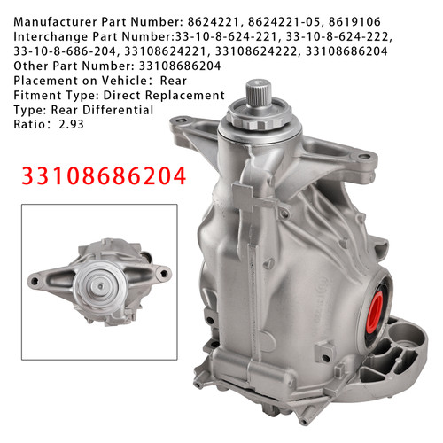 2017-2020 BMW G30 530i 540i XDRIVE AWD Rear Differential Assembly 2.93 Ratio 33108686204 Generic