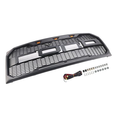 2009-2014 Ford F150 Raptor Style Front Bumper Grille Grill With LED Black