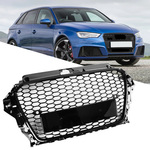 RS3 Style Front Hood Henycomb Bumper Grille Grill Fit Audi A3 S3 2013-2016 Black