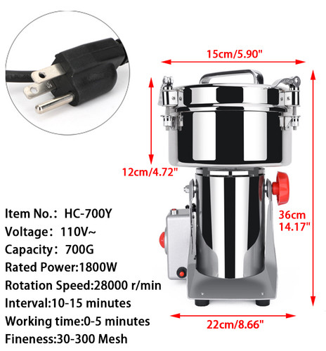 700G Herb Grain Grinder Electric Mill Cereal Machine-High Speed/Durable Life