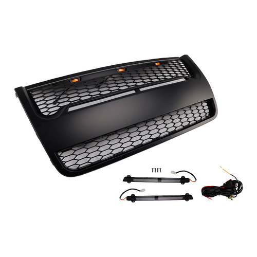 Black Front Upper Bumper Grill Grille Fit Ford Explorer 2006-2010 With Light