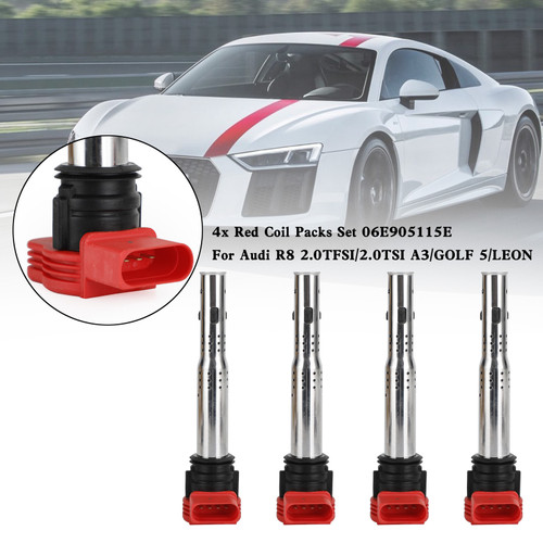 4x Red Coil Packs Set 06E905115E For Audi R8 2.0TFSI/2.0TSI A3/GOLF 5/LEON