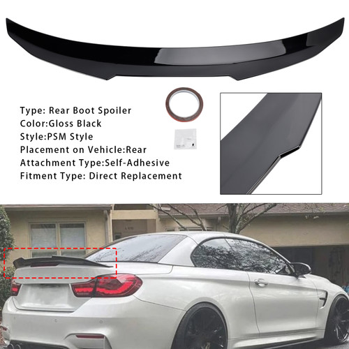 2015-2020 BMW F83 M4 Convertible Rear Boot Spoiler Gloss Black PMS Style Generic